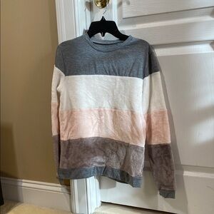 Colorblock Sweater Hoodie- Gray, White, Pink and Brown
